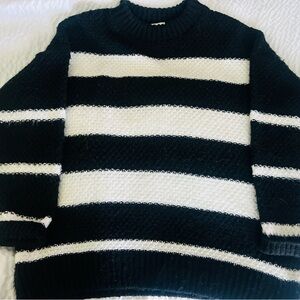 Topshop Chunky Knit Sweater S | Black White Stripe Cozy Oversized Fit